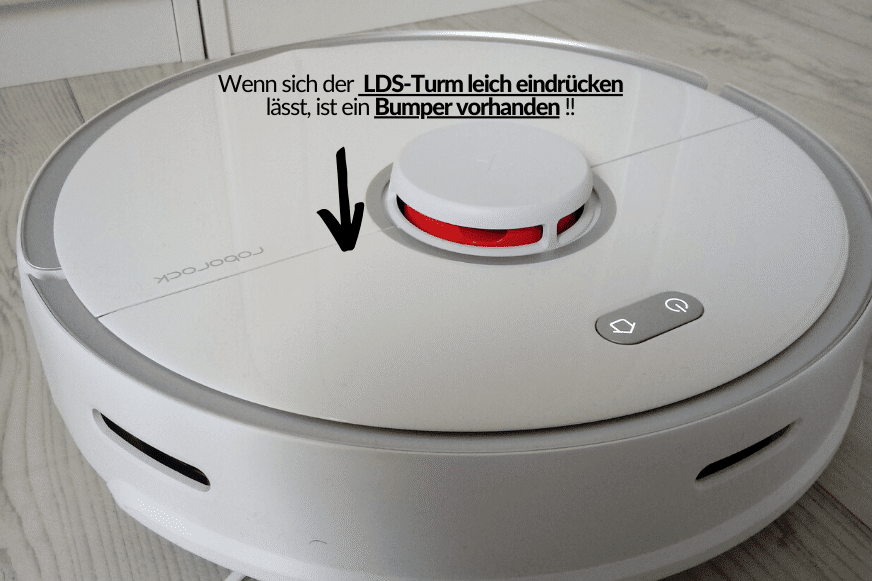 Darstellung wie man durch reindrücken des Laserturms herausfindet, dass ein Bumper im Laserturm verbaut ist